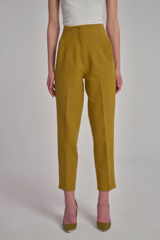 Pantalon Droit Taille Haute - Olive