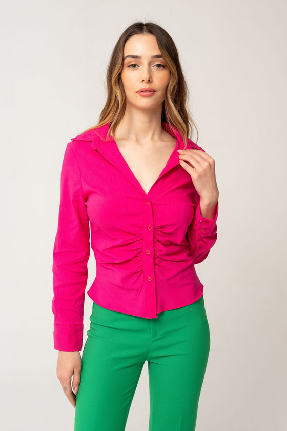 Chemise plissée fuchsia