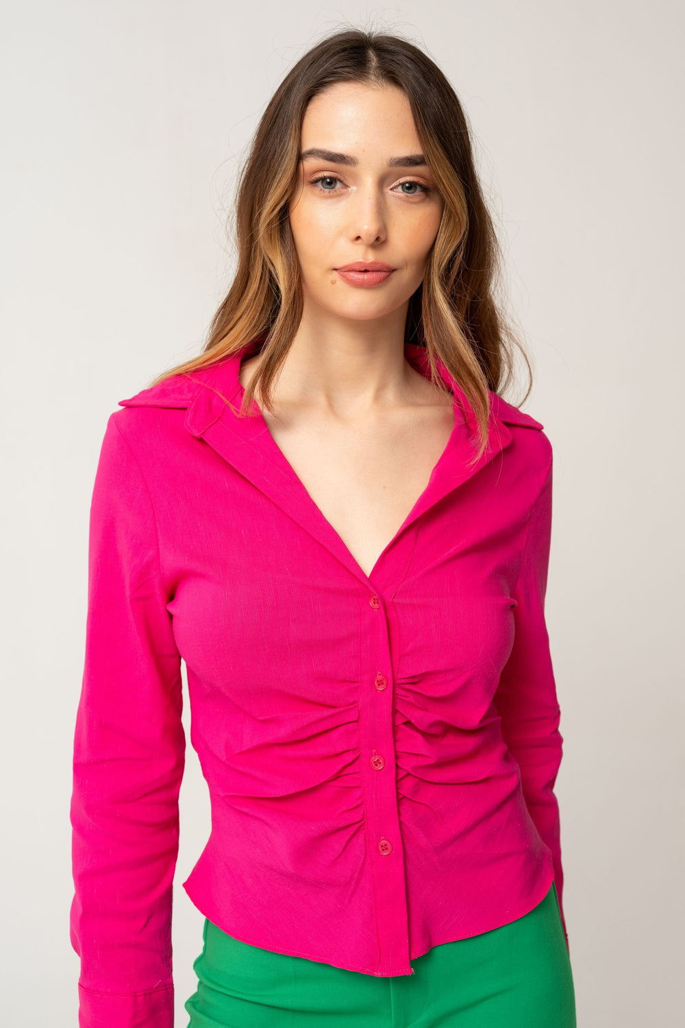 Chemise plissée fuchsia