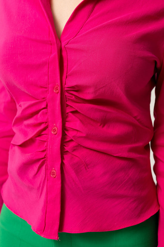 Chemise plissée fuchsia