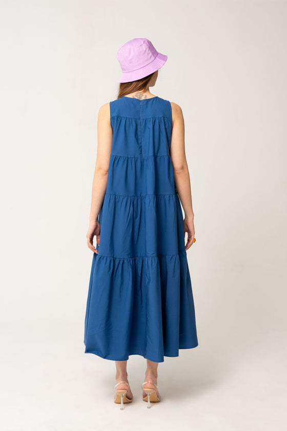 Robe superposée taille midi bleu indigo