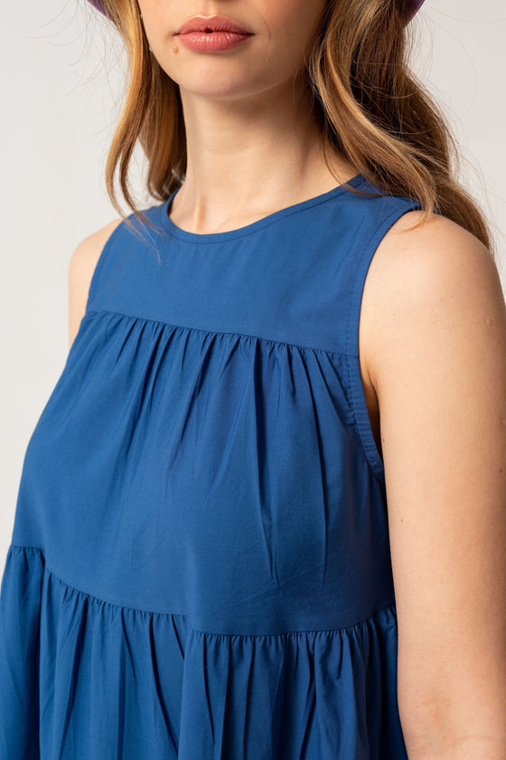 Robe superposée taille midi bleu indigo