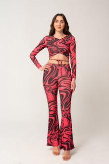  Pantalon large à motifs fuchsia