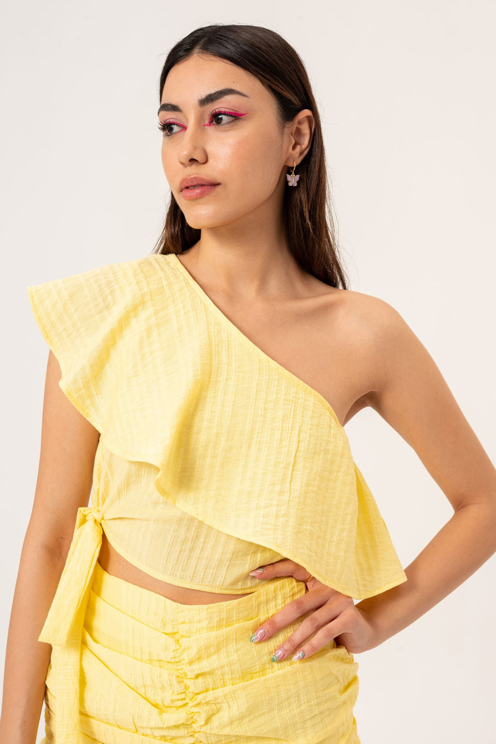 Blouse une épaule à lacets - Jaune